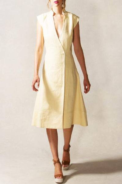 Mandarin Collar Wrap Dress in Navy Isoude Mandarin Collar Wrap Dress in Navy Isoude