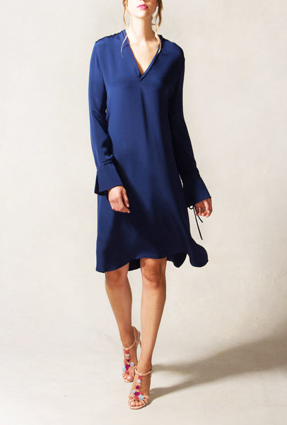 V Neck Shift Dress with Open Cuff Detail Isoude V Neck Shift Dress with Open Cuff Detail Isoude