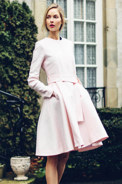blush pink dress coat Blush Pink Winter Wedding Coat With Arctic Fox Fur Collar