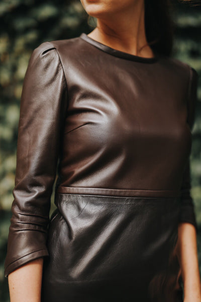 alc brown leather dress Layla mini vegan leather dress