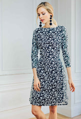 Dropped Waist Dress with Bracelet Lenth Sleeve in Embroidered Silk Organza