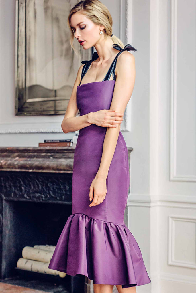 Tea Length Dress with Embroidered Strap and Bow Detail – Isoude