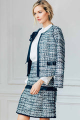 Raw Edged Tweed Jacket with Full Length Sleeve with Italian Techno Stretch Wool Paneling and Leather Fringe Detail