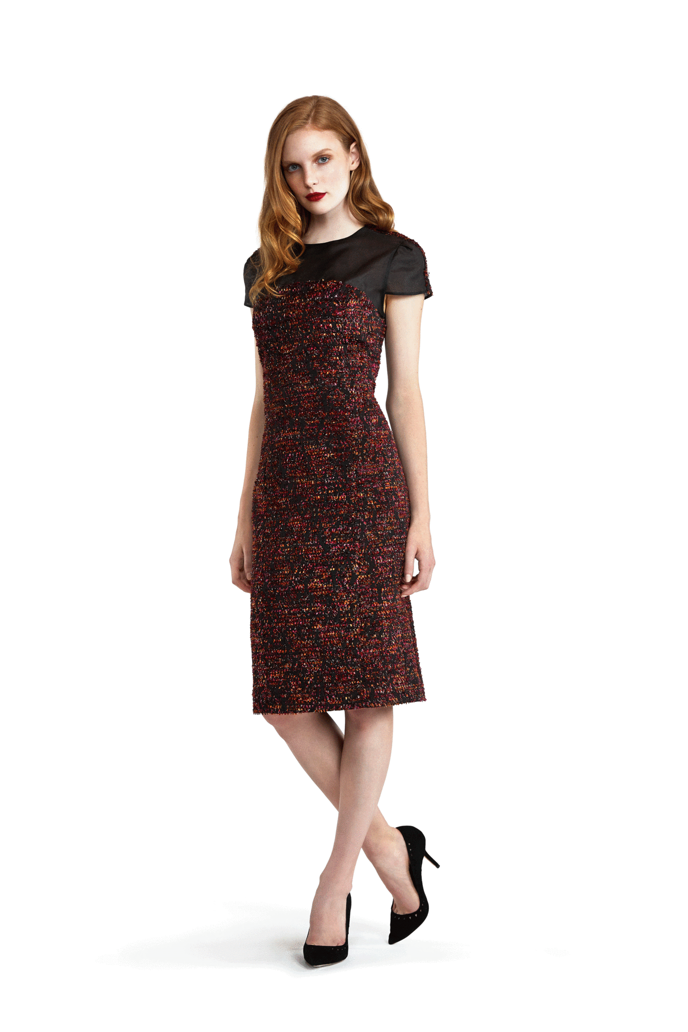 Sheer Yoke Cap Sleeve Dress