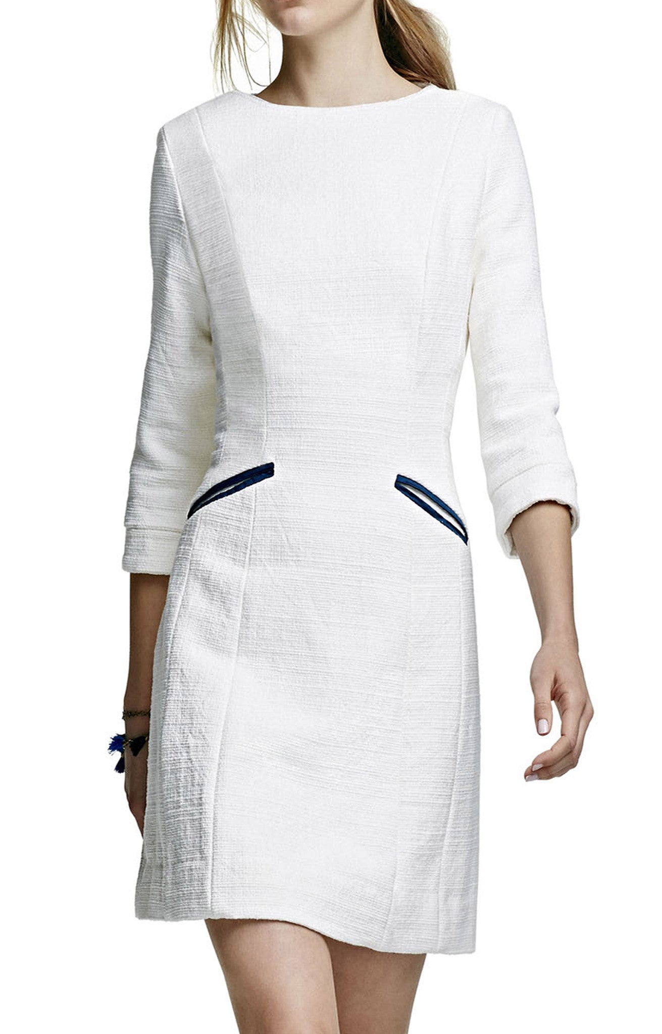 Slight A Line Dress with 3/4 Sleeve and Welt Pockets