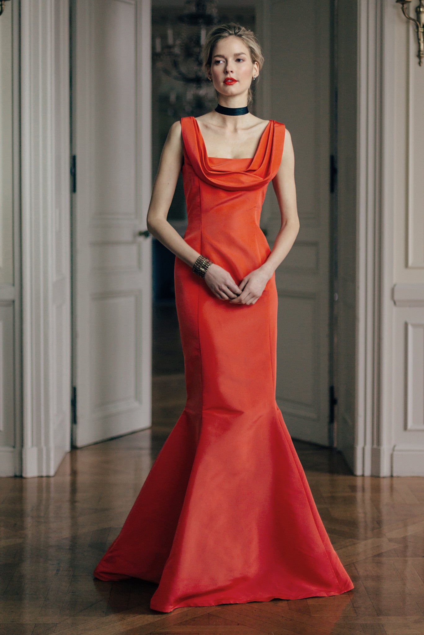 Poppy Hand Draped Square Neck Silk Faille Gown