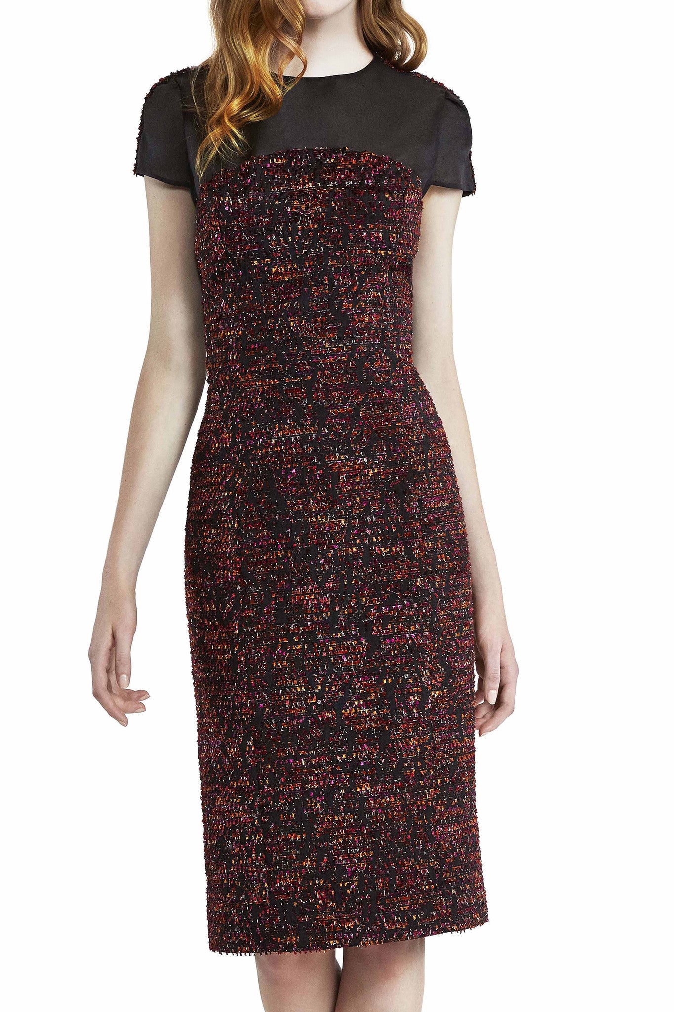Sheer Yoke Cap Sleeve Dress