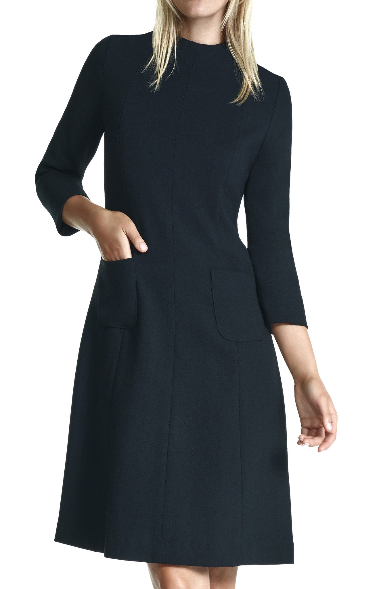 Demi Funnel Collar Day Dress with Pockets and 3/4 Length Sleeve