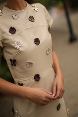 Tailored Sheath Dress with Leather Floral Applique