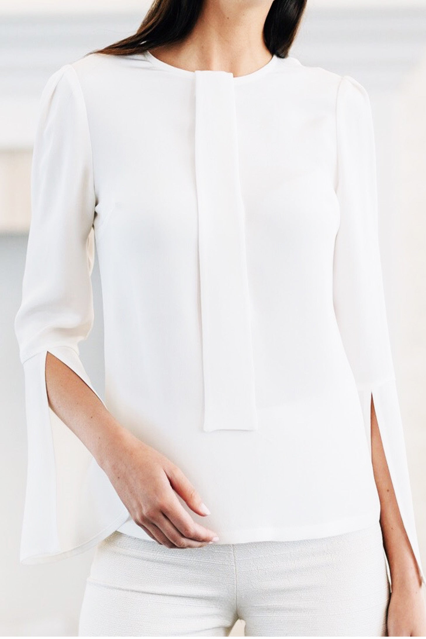 Optional Tie Blouse with Open Bell Sleeve