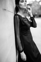 sheer bishop sleeve dress Modern Wedding Dress with Sheer Bishop Sleeves