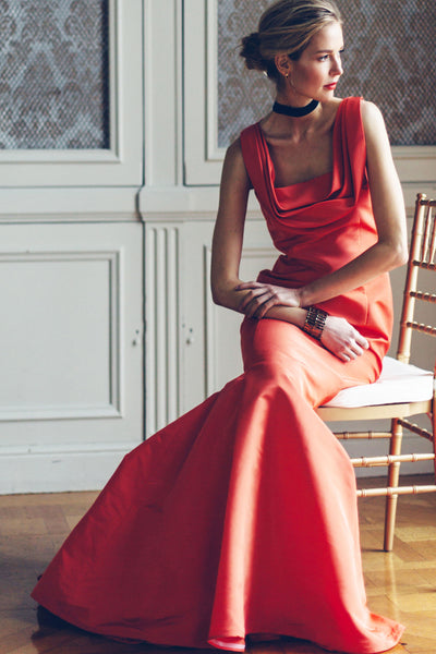 Poppy Hand Draped Square Neck Silk Faille Gown