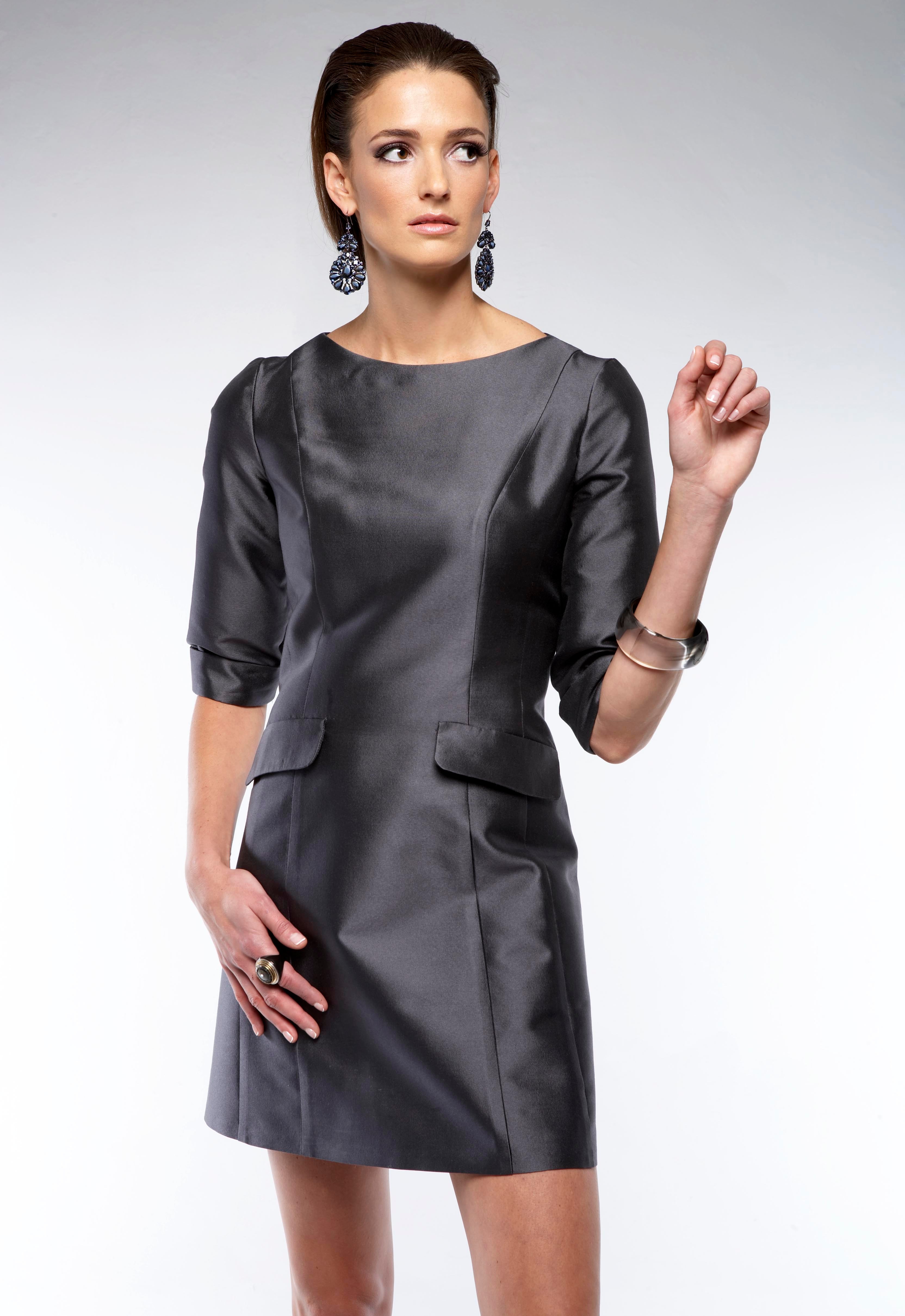 A Line Dress with Pockets and 3/4 Length Sleeve