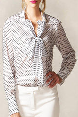 Tie Blouse with Raglan Sleeve in Swiss Dot