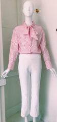 Tie Blouse with Raglan Sleeve in Swiss Dot