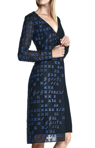V Neck Asymmetrical Dress with Applique Fabric