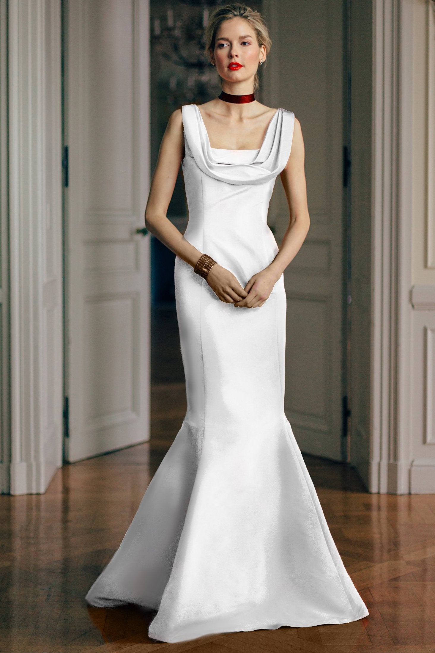 Draped Square Neck Gown